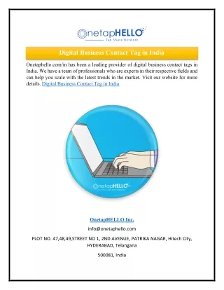 Digital Business Contact Tag in India   Onetaphello.com in