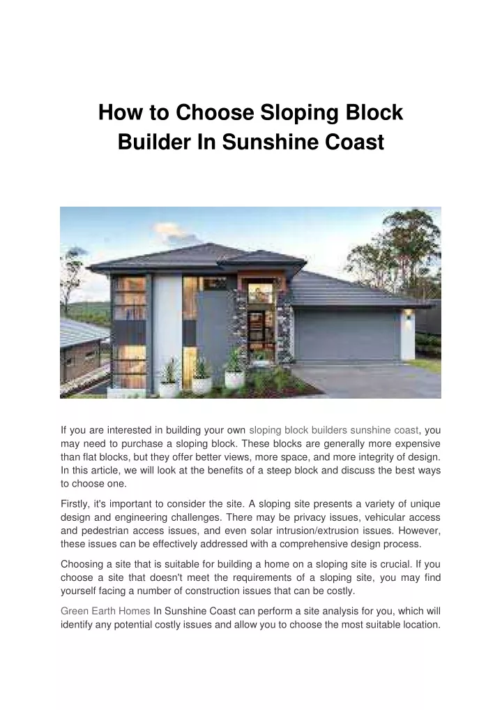 how to choose sloping block builder in sunshine