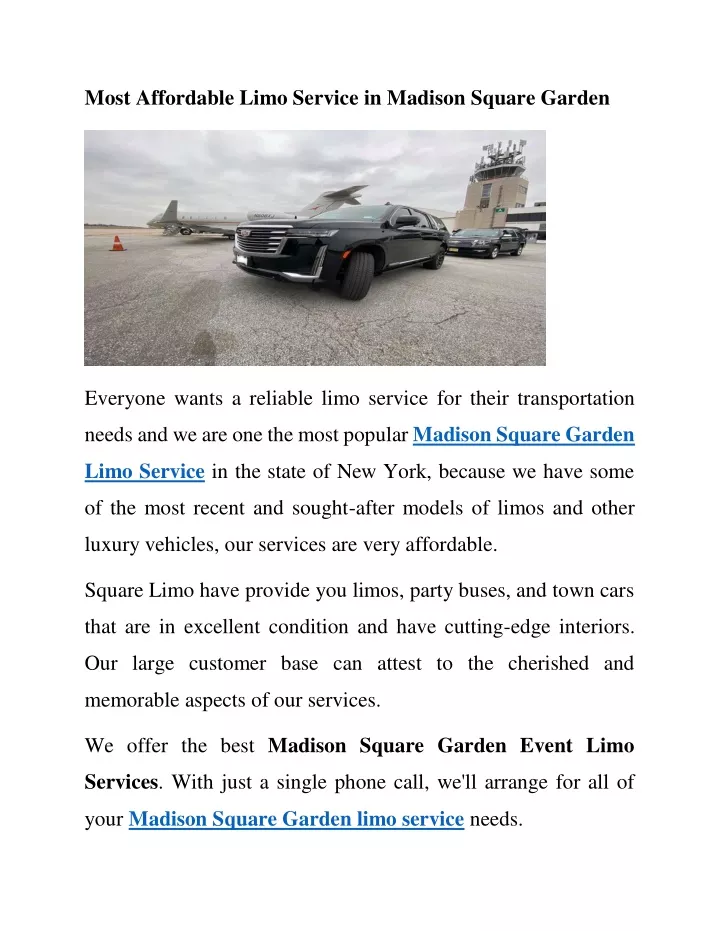 most affordable limo service in madison square