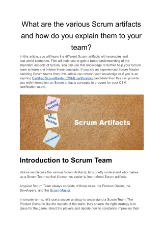 What are the various Scrum artifacts and how do you explain them to your team