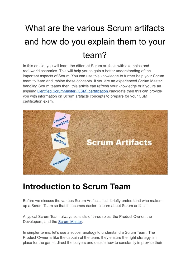 what are the various scrum artifacts