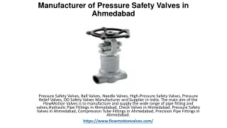 Manufacturer of Pressure Safety Valves in Ahmedabad