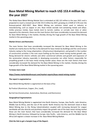 base metal mining market to reach