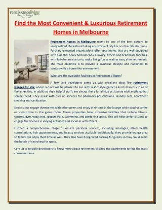 Find the Most Convenient & Luxurious Retirement Homes in Melbourne