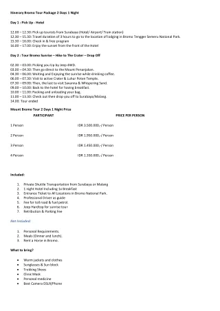 Itinerary Bromo Tour Package 2 Days 1 Night