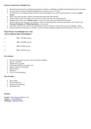 Itinerary Mount Bromo Midnight Tour