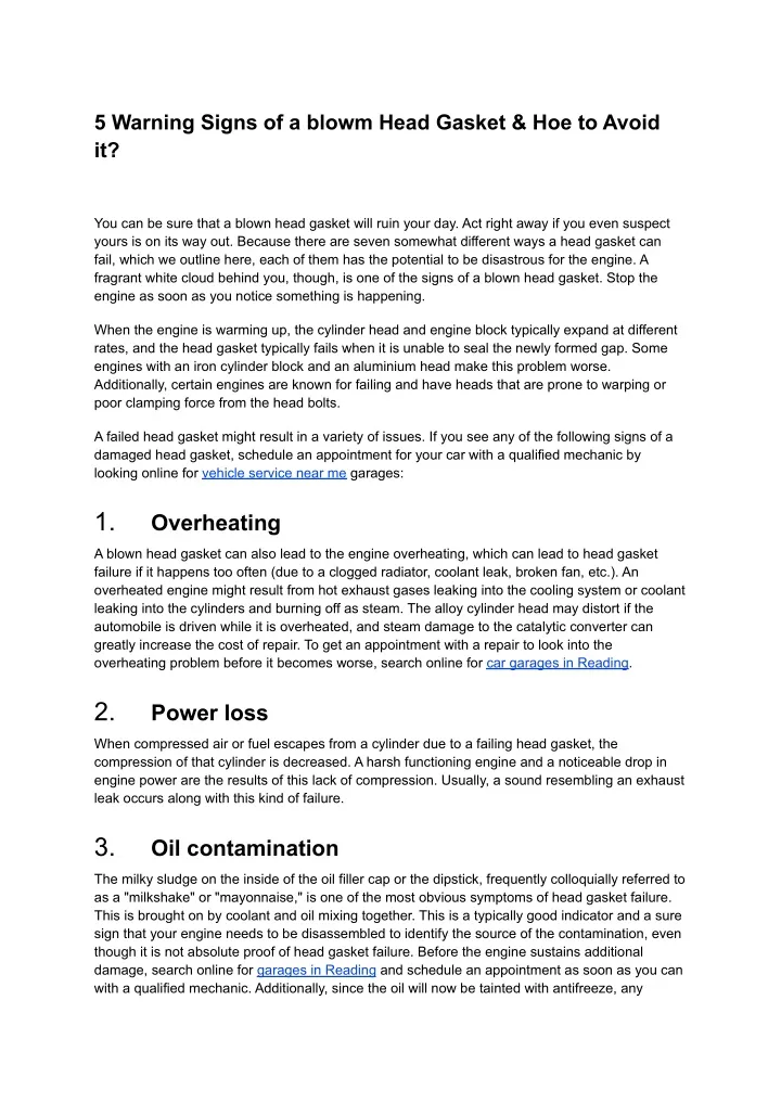 5 warning signs of a blowm head gasket