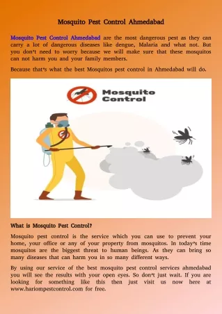Pest Control Services For Mosquito in Ahmedabad