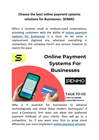 Choose the best online payment systems solutions for Businesses- SENMO