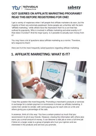 Got Queries on Affiliate Marketing Programs Read this before registering for one!