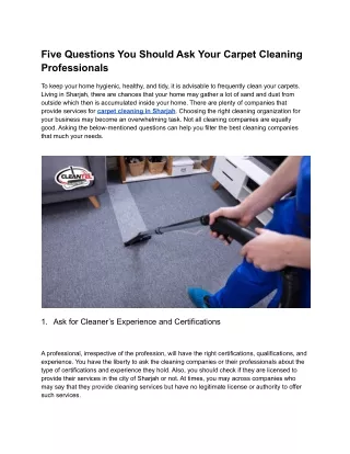 Five Questions You Should Ask Your Carpet Cleaning Professionals