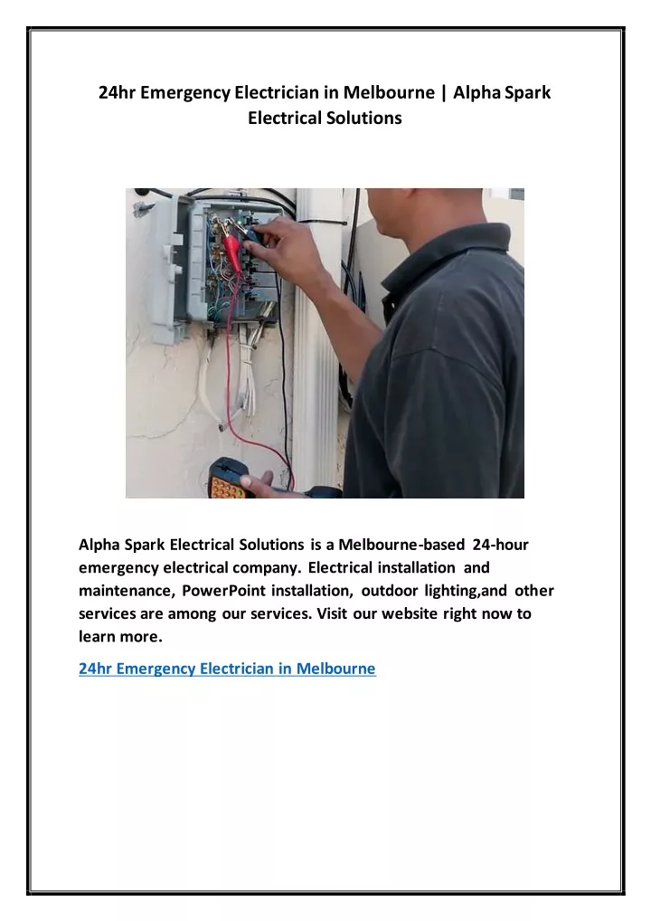 24hr emergency electrician in melbourne alpha