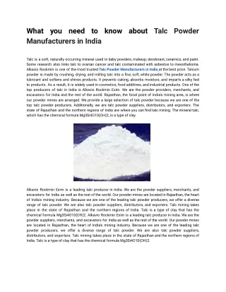 What you need to know about Talc Powder Manufacturers in India