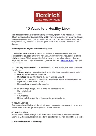 10 Ways to a Healthy Liver
