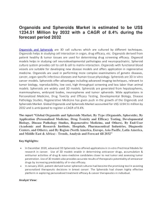 organoids and spheroids market is estimated