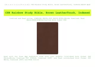 [[D.o.w.n.l.o.a.d R.e.a.d]] CSB Rainbow Study Bible  Brown LeatherTouch  Indexed EBOOK #pdf