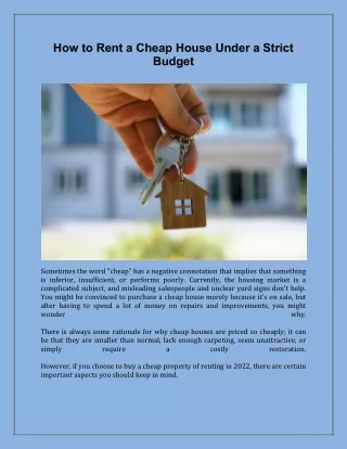 How to Rent a Cheap House Under a Strict Budget