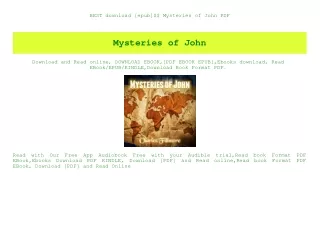 BEST download [epub]$$ Mysteries of John PDF
