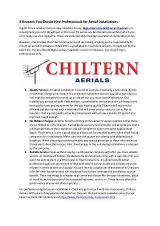 3 Reasons You Should Hire Professionals for Aerial Installations