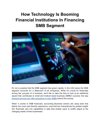 How Technology Is Booming Financial Institutions In Financing SMB Segment