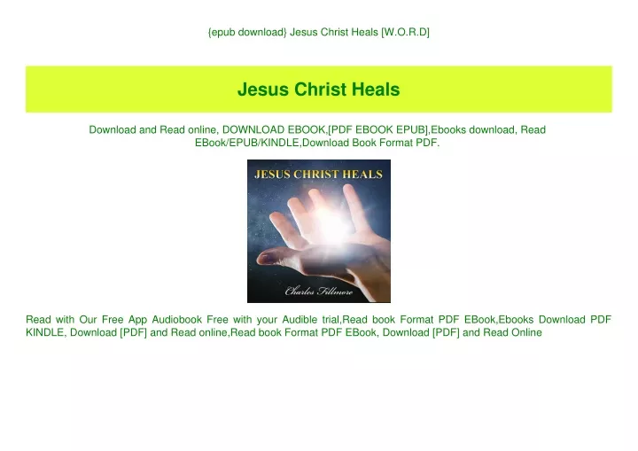 epub download jesus christ heals w o r d