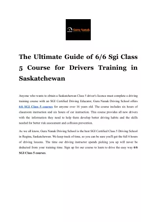 The Ultimate Guide of 6/6 Sgi Class 5 Course for Drivers Training in Saskatchewa