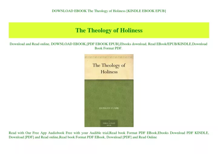 download ebook the theology of holiness kindle