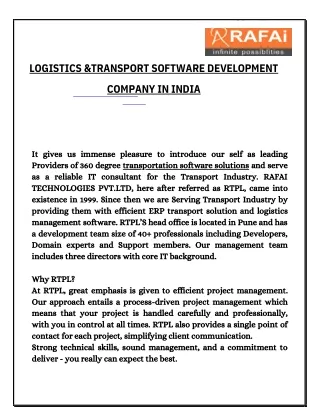 LOGISTICS &TRANSPORT SOFTWARE DEVELOPMENT COMPANY IN INDIA