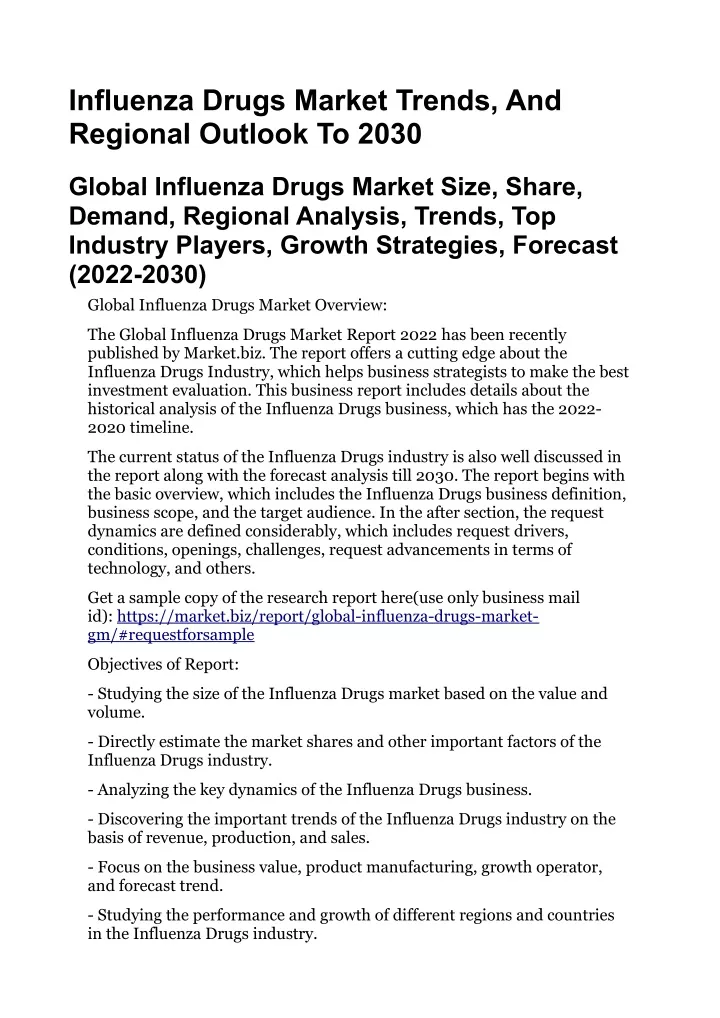 influenza drugs market trends and regional