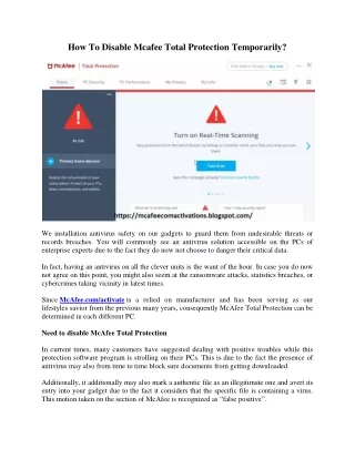 how to disable mcafee total protection temporarily