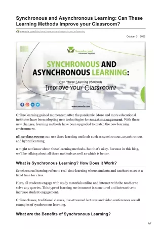 Synchronous and Asynchronous Learning Can These Learning Methods Improve your Classroom