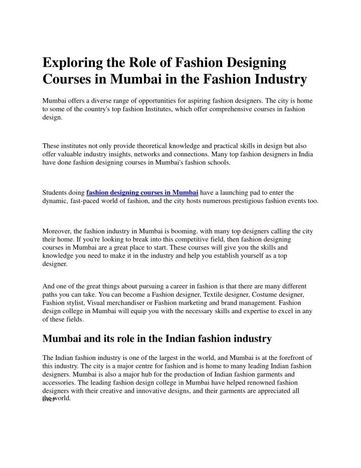 exploring the role of fashion designing courses