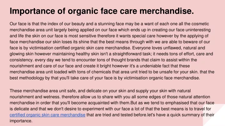 importance of organic face care merchandise