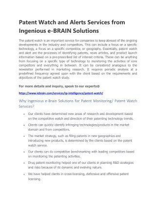 patent watch and alerts services from ingenious