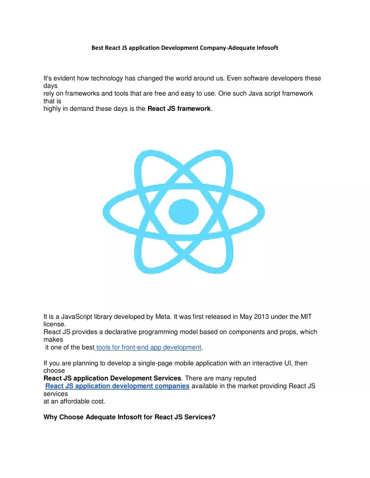best react js application development company