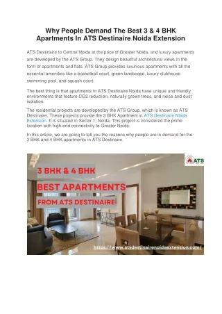 Why People Demand The Best 3 & 4 BHK Apartments In ATS Destinaire Noida Extension