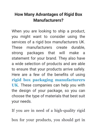 how many advantages of rigid box manufacturers