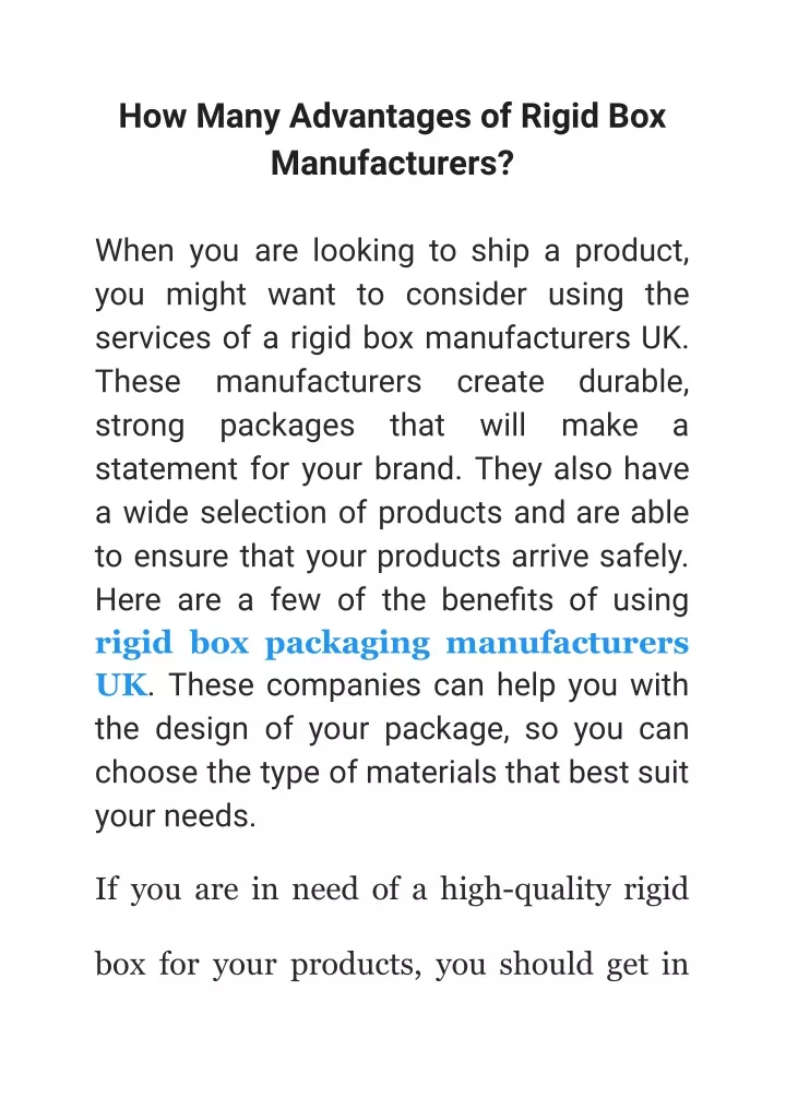how many advantages of rigid box manufacturers