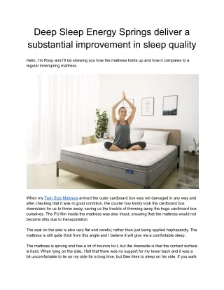 Deep Sleep Energy Springs deliver a substantial improvement in sleep quality