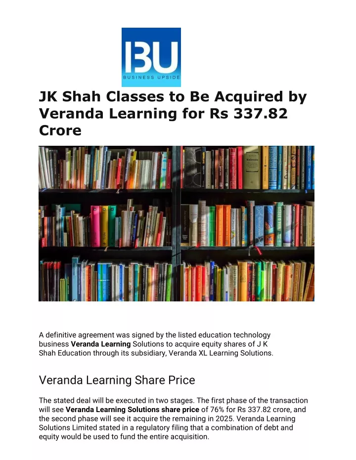 jk shah classes to be acquired by veranda