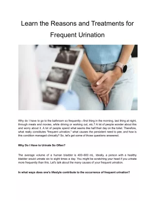 Learn the reasons and treatments for frequent urination