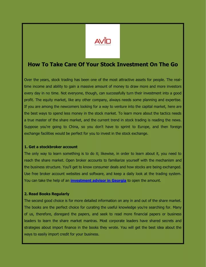 how to take care of your stock investment