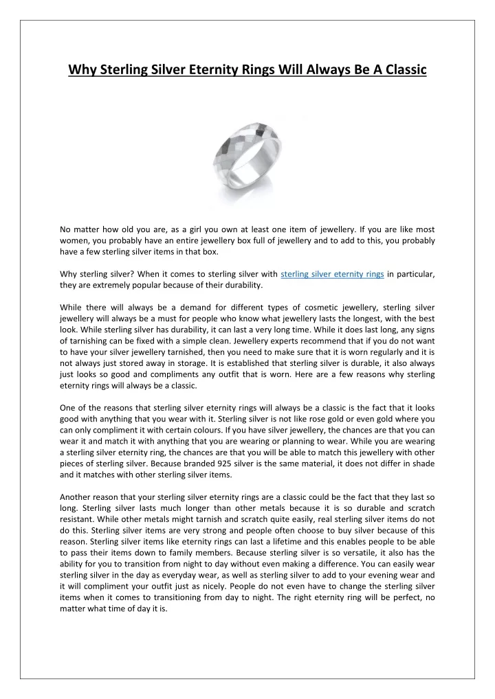 why sterling silver eternity rings will always