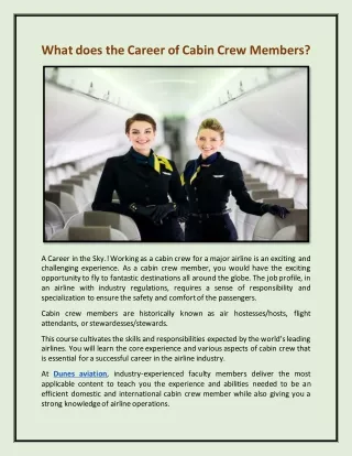 What does the Career of Cabin Crew Members