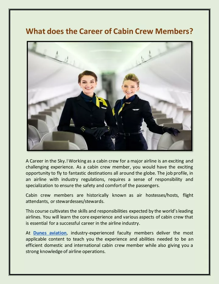 what does the career of cabin crew members