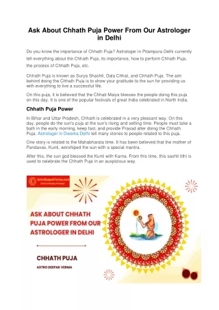 Ask About Chhath Puja Power From Our Astrologer in Delhi