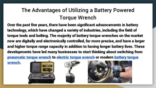 The Advantages of Utilizing a Battery Powered Torque Wrench