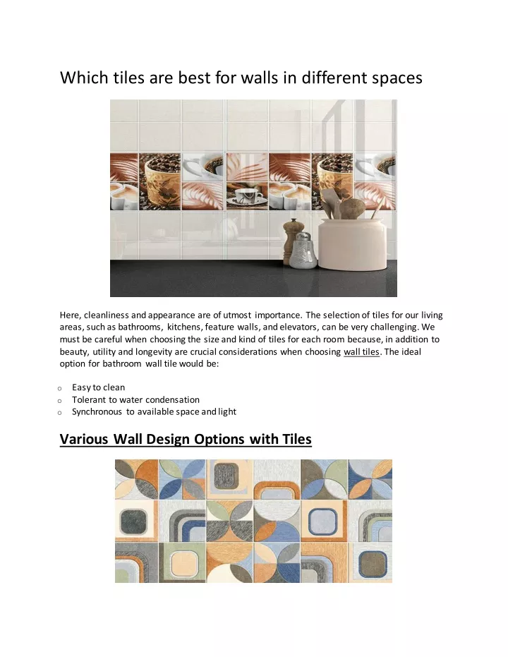 which tiles are best for walls in different spaces