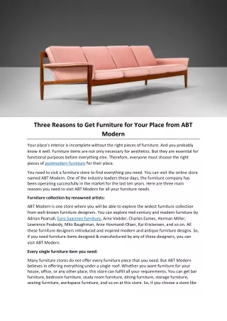 Three Reasons to Get Furniture for Your Place from ABT Modern