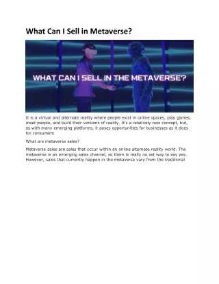 what can I sell in Metaverse